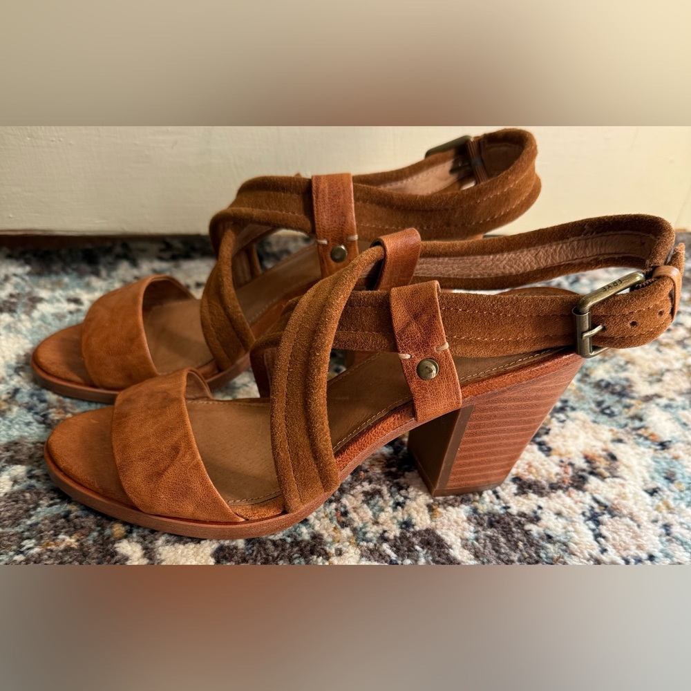 Frye Tan Suede Heeled Sandals